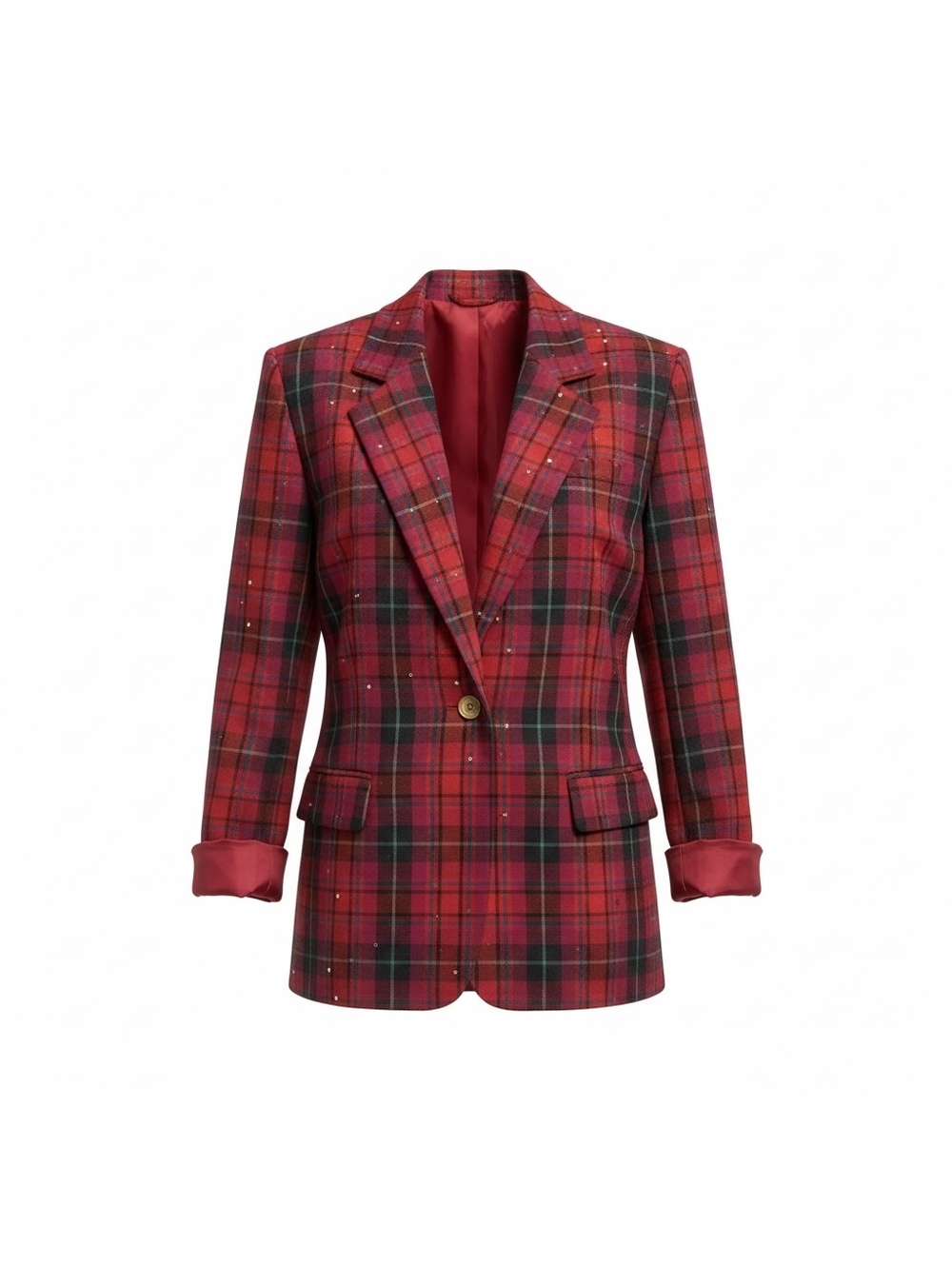 Red Tartan Plaid Rhinestone Statement Blazer